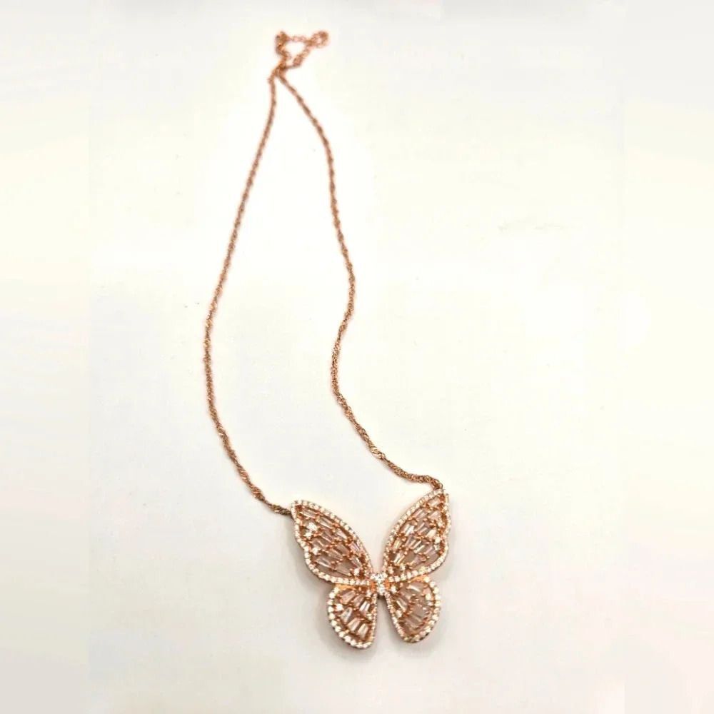 Rose Sterling Silver Cubic Zirconia Butterfly Necklace *Nordstrom*